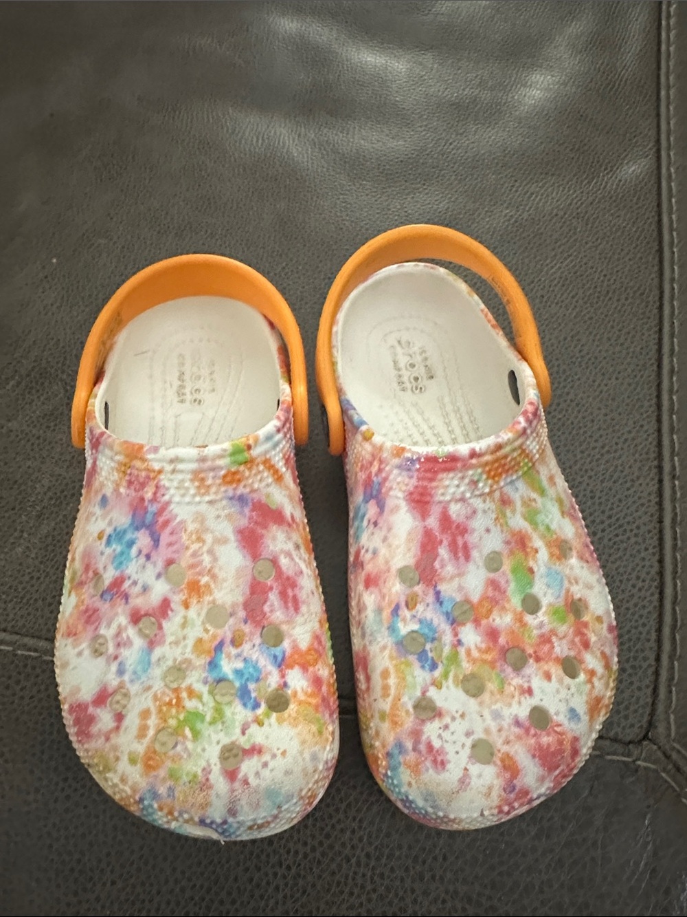 CROCS Kids Multicolor Tie-Dye Clog with Orange Heel Strap